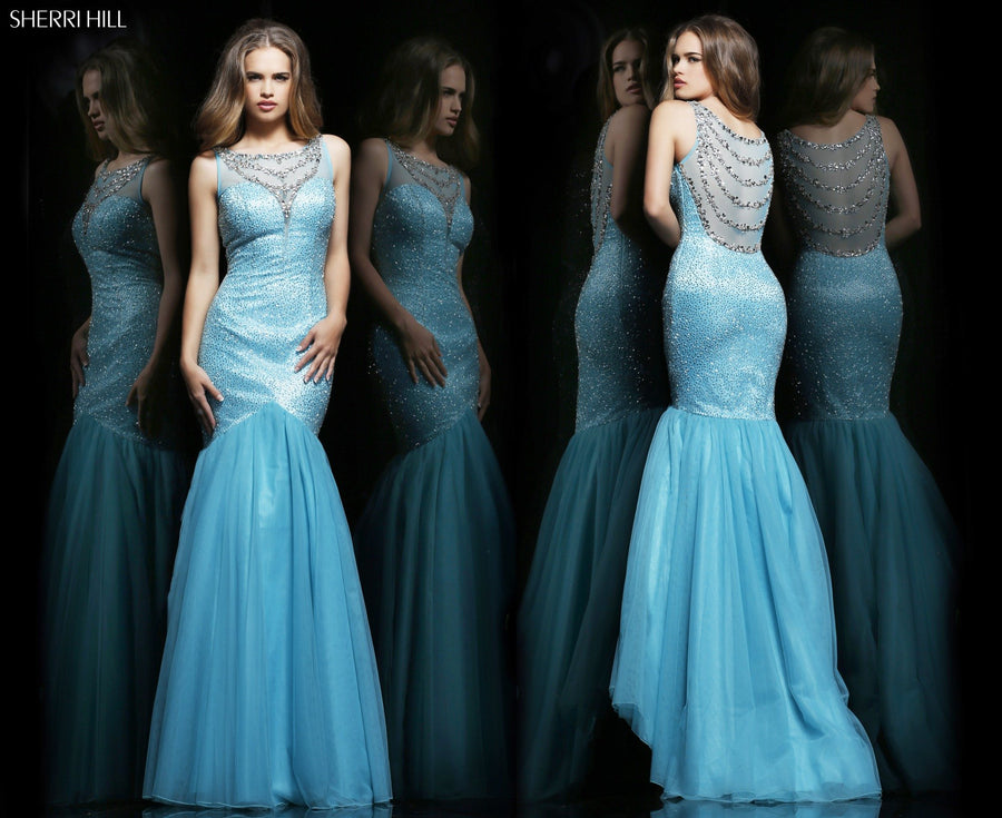 Sherri Hill style 11090 in aqua/silver, Beaded Mermaid Gown