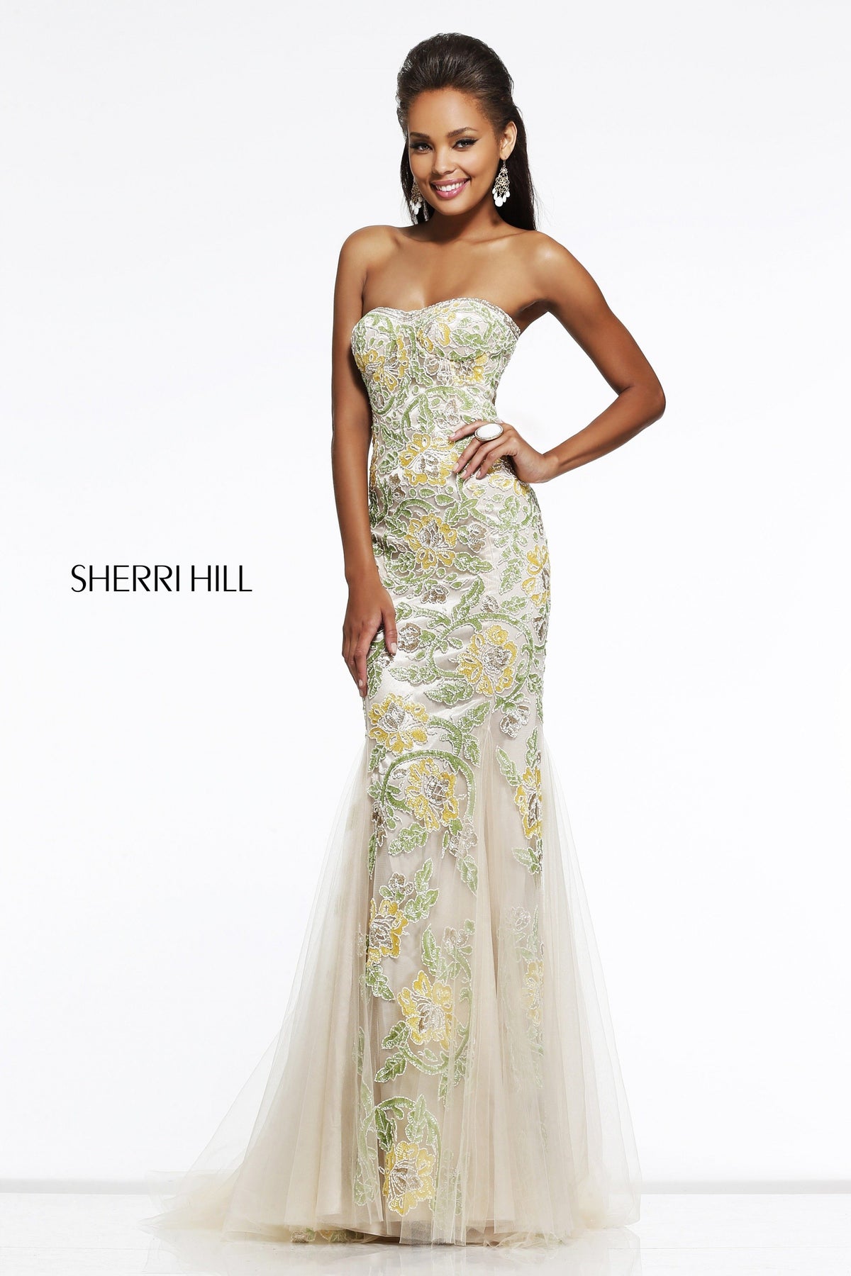 Sherri Hill 1709 strapless beaded mermaid gown with tulle skirt