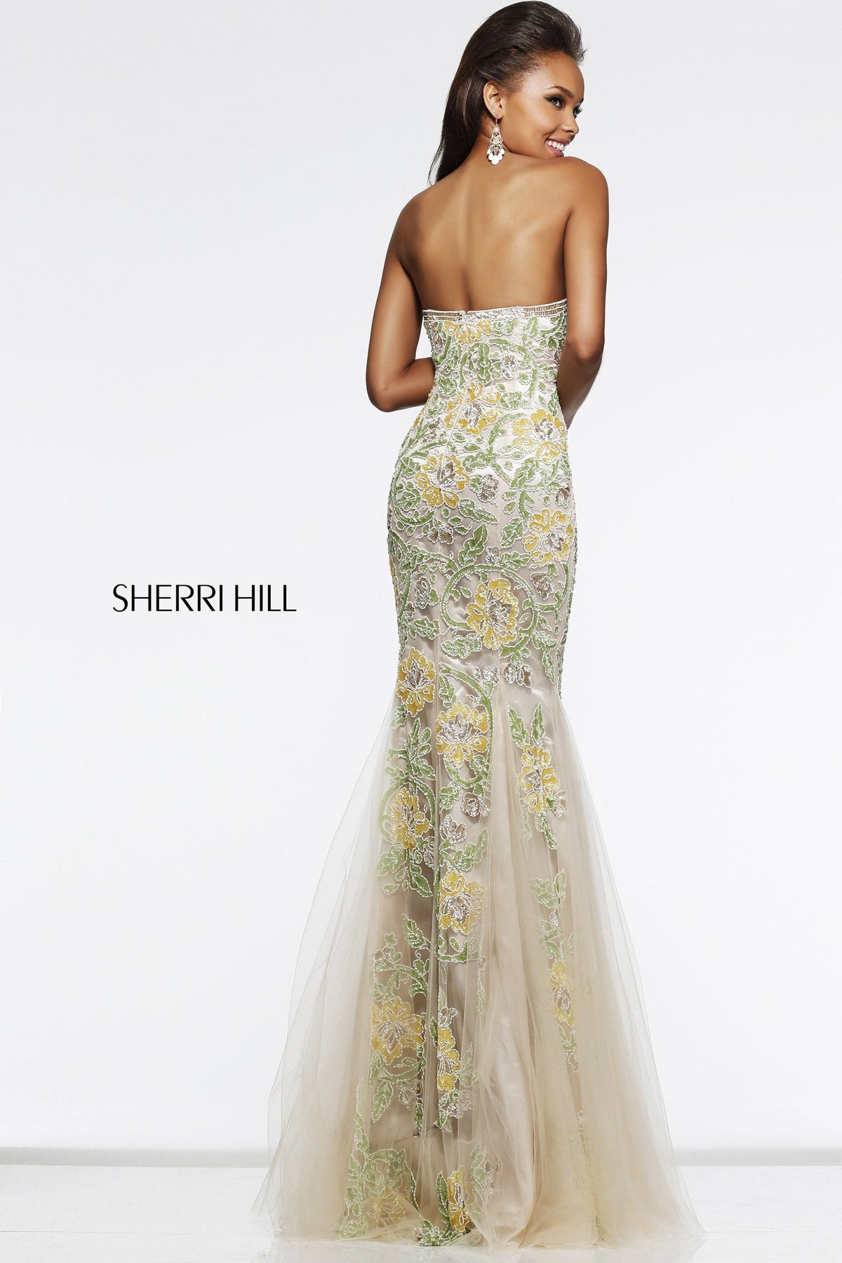Sherri Hill 1709 strapless beaded mermaid gown with tulle skirt