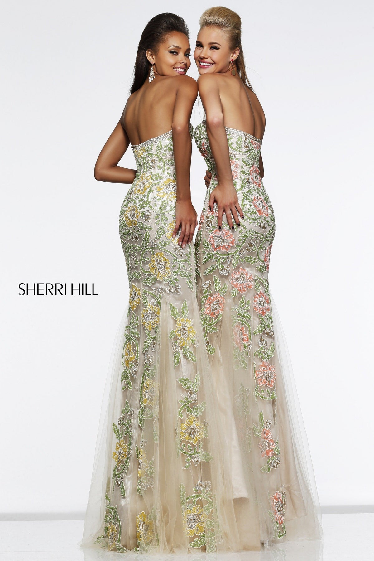 Sherri Hill 1709 strapless beaded mermaid gown with tulle skirt