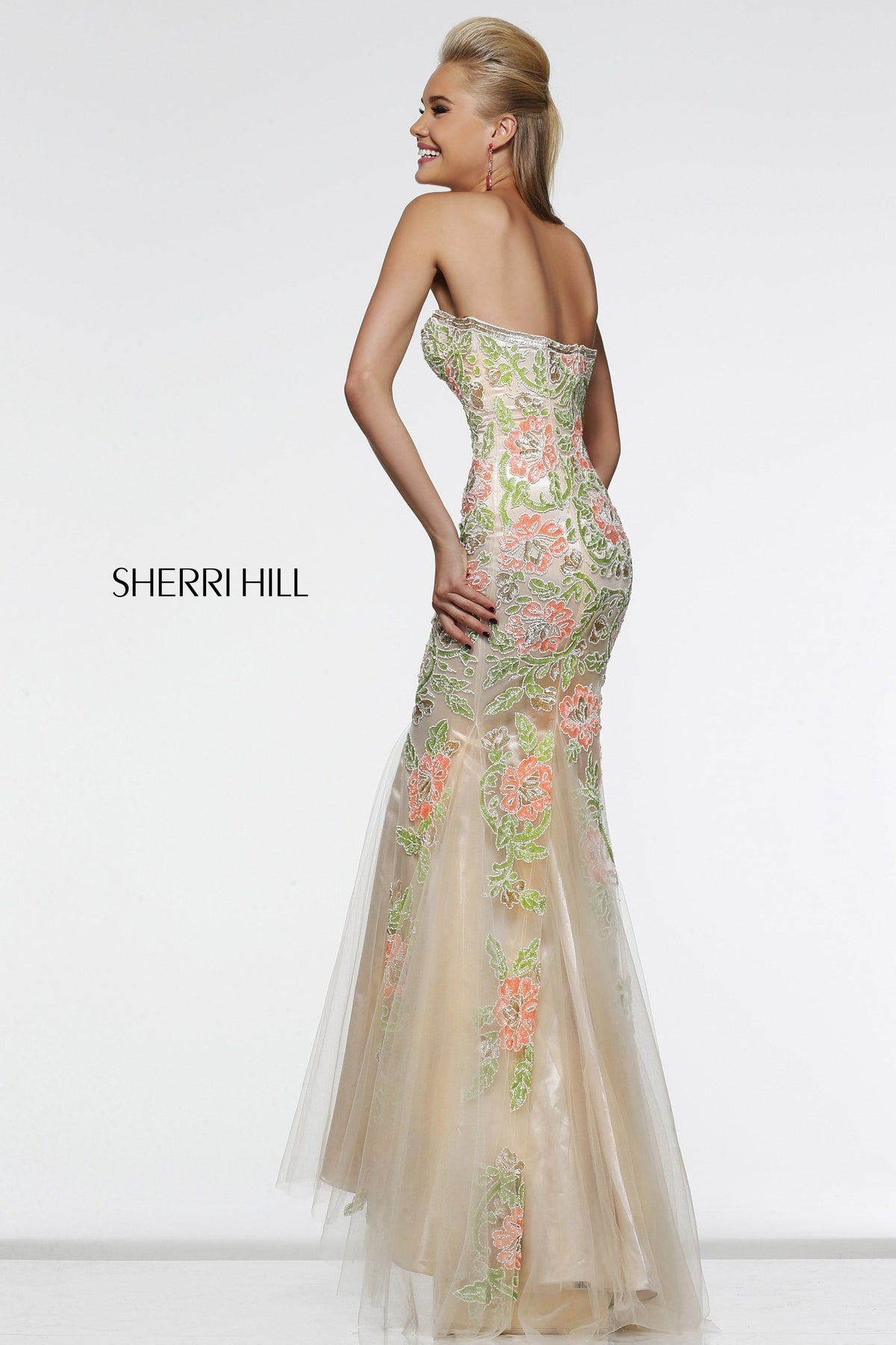Sherri Hill 1709 strapless beaded mermaid gown with tulle skirt