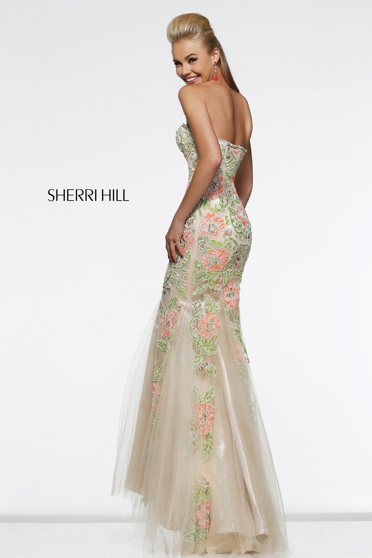 Sherri Hill 1709 strapless beaded mermaid gown with tulle skirt