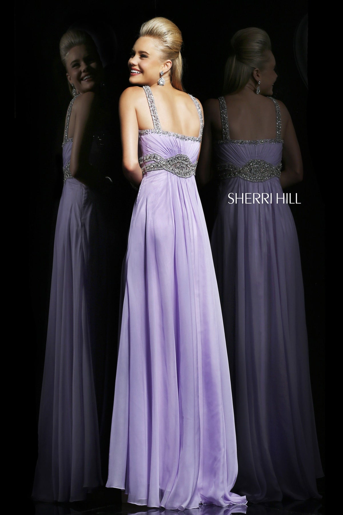 Sherri Hill 3896 V-neck beaded chiffon gown