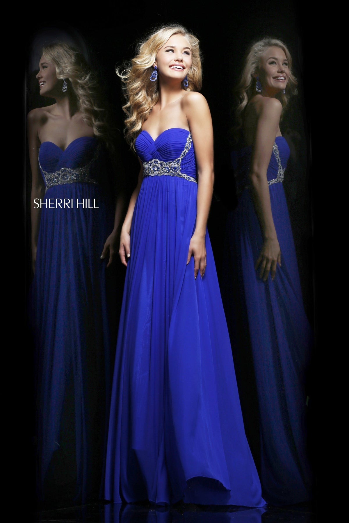 Sherri Hill 3904 one-shoulder beaded chiffon gown in royal