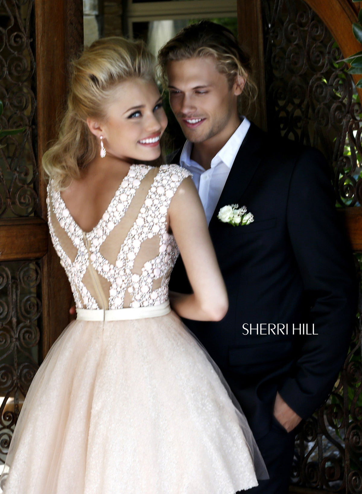 Sherri Hill 4301 cap-sleeve beaded cocktail dress in blush