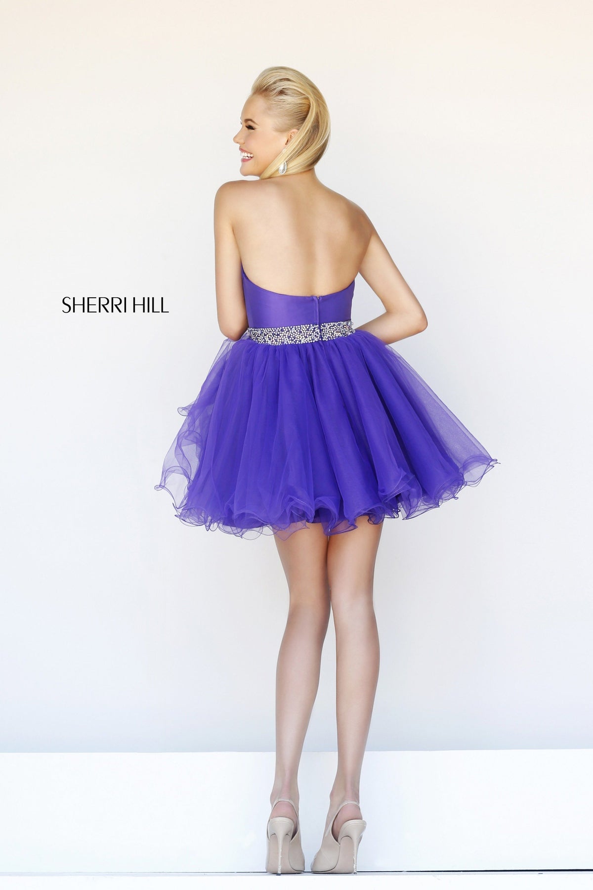 Sherri Hill 21192 off-the-shoulder cocktail dress with beaded waist