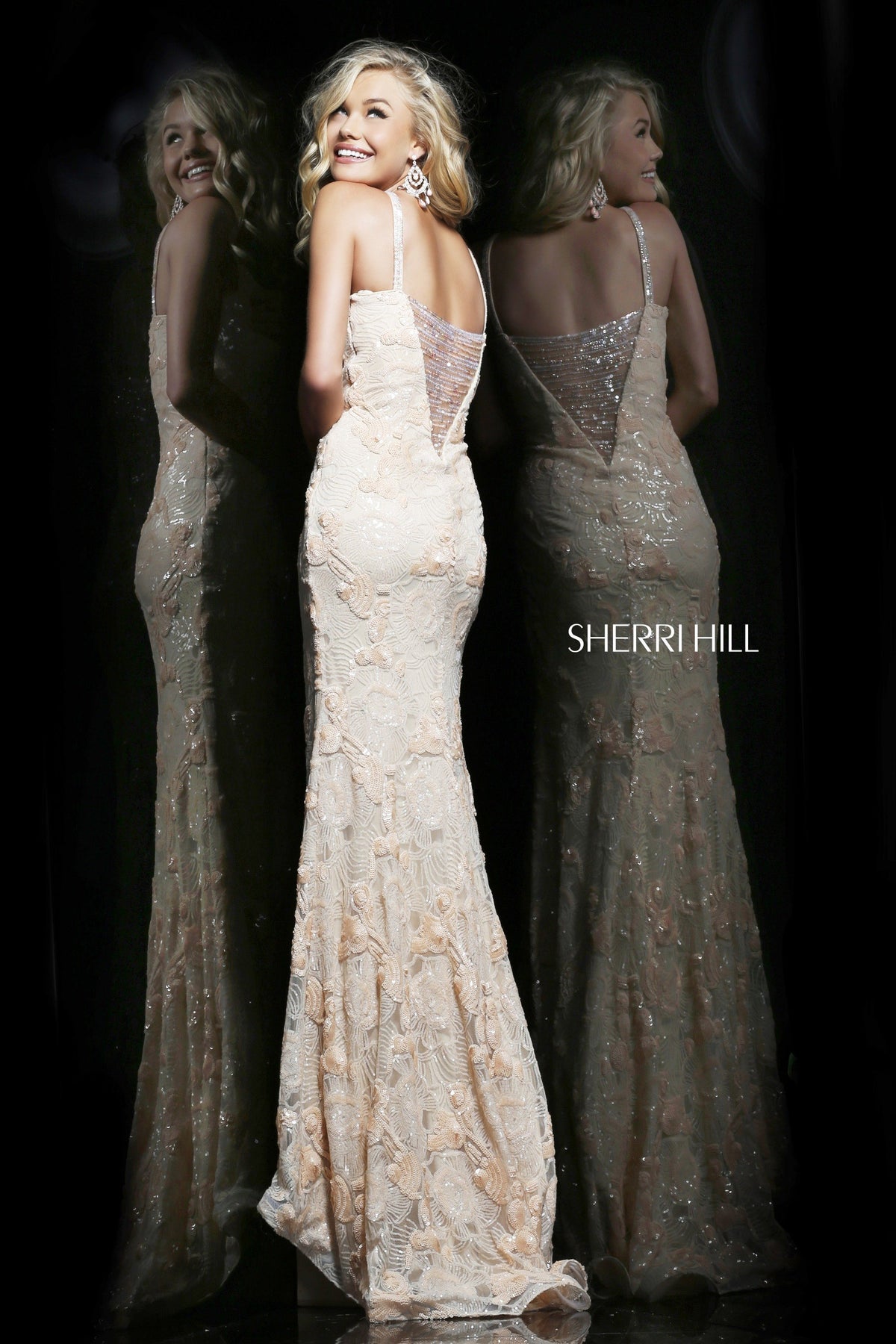 Sherri Hill 4311 V-neck beaded fitted gown in blush