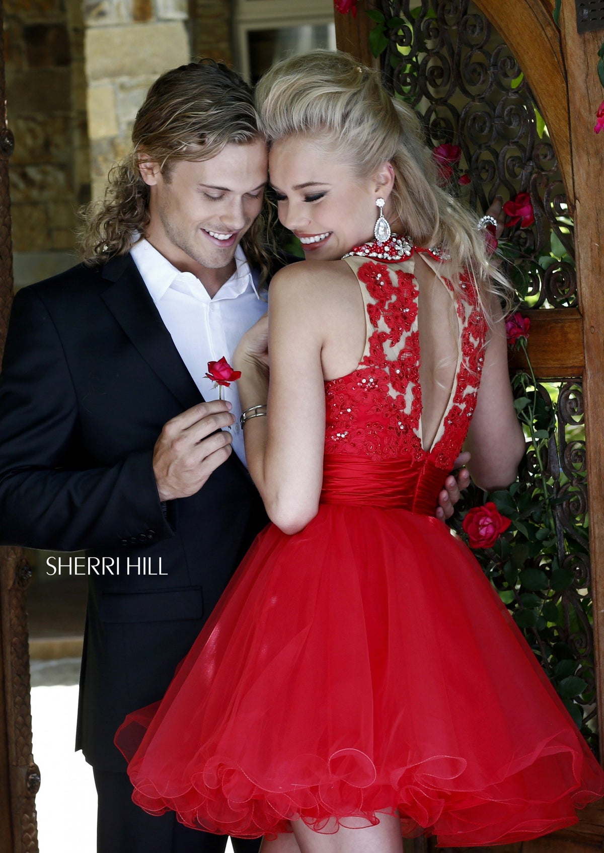 Sherri Hill 21227 strapless cocktail dress with tulle skirt