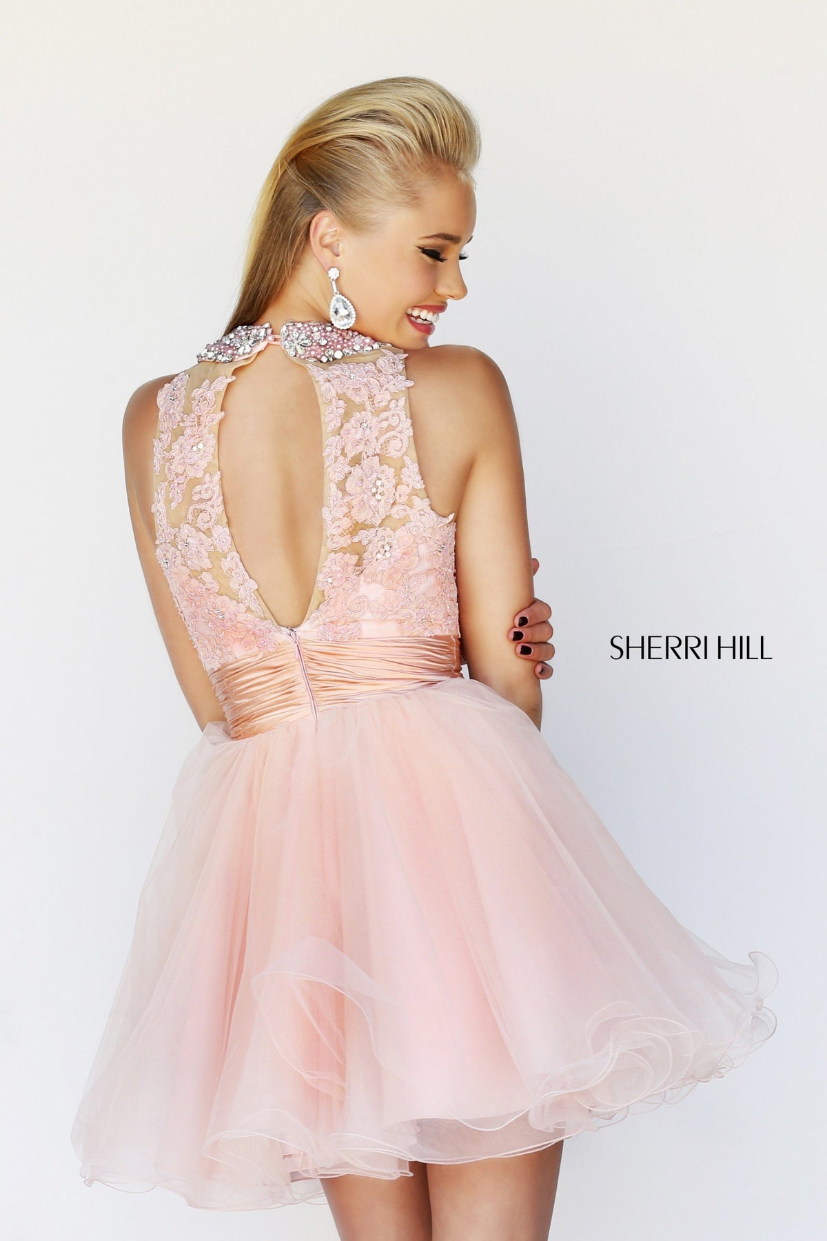 Sherri Hill 21227 strapless cocktail dress with tulle skirt