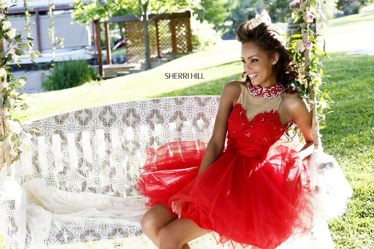 Sherri Hill 21227 strapless cocktail dress with tulle skirt