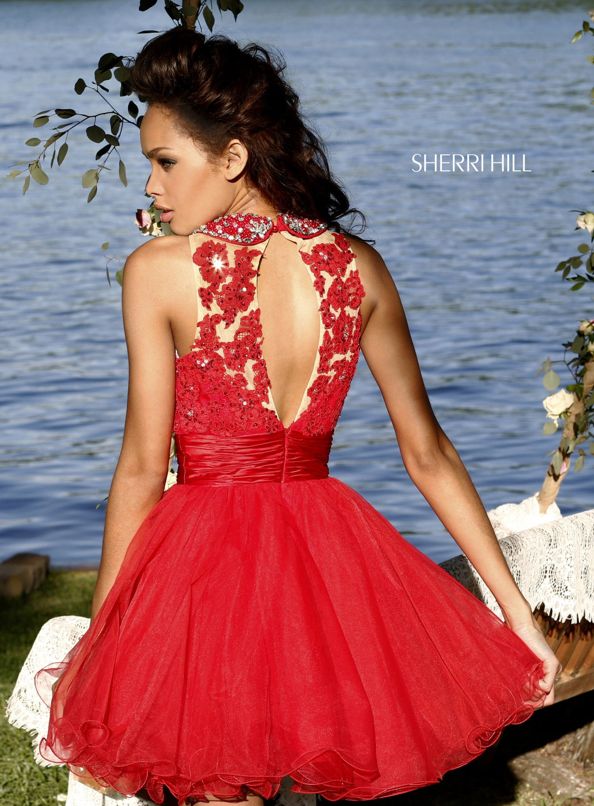 Sherri Hill 21227 strapless cocktail dress with tulle skirt