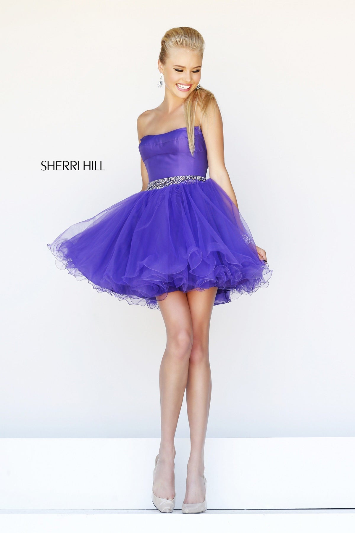 Sherri Hill 21192 off-the-shoulder cocktail dress with beaded waist