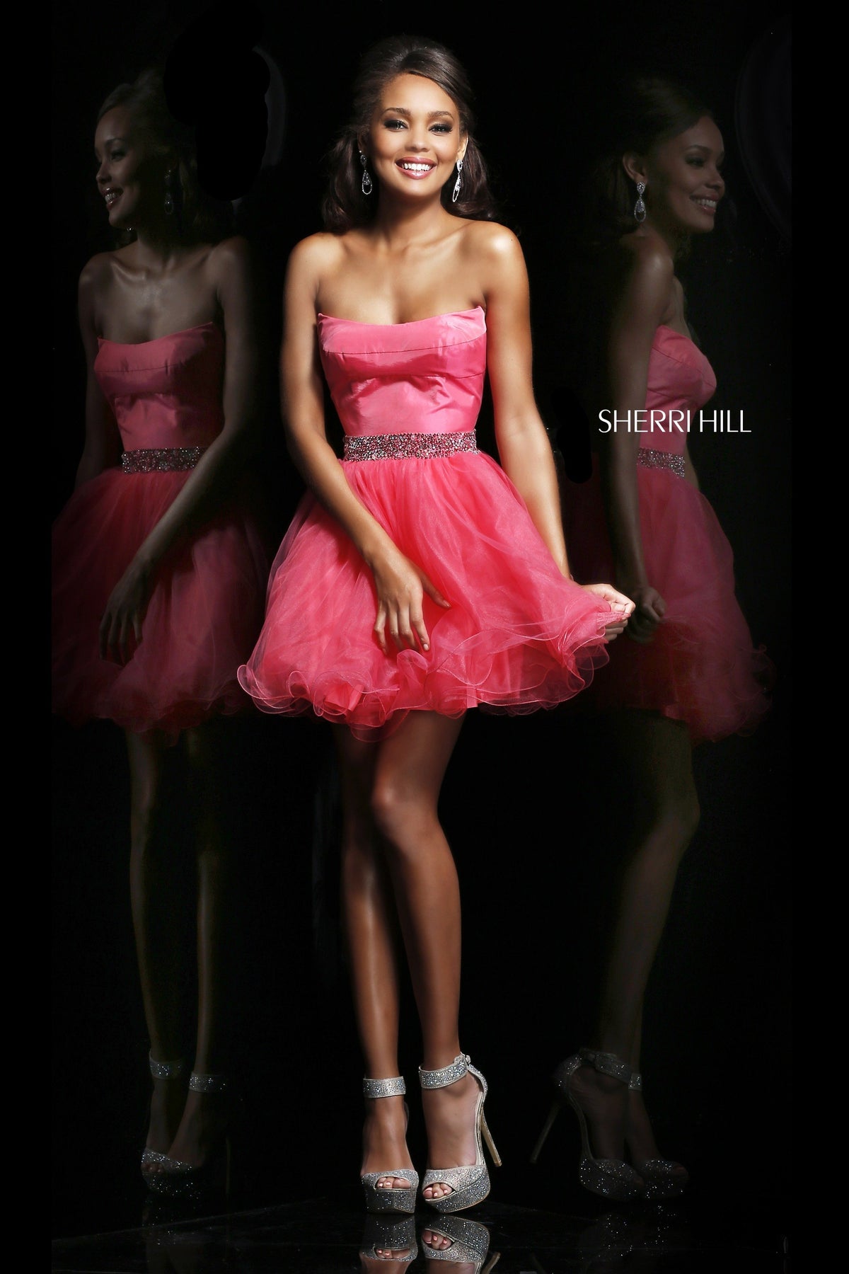 Sherri Hill 21192 off-the-shoulder cocktail dress with beaded waist