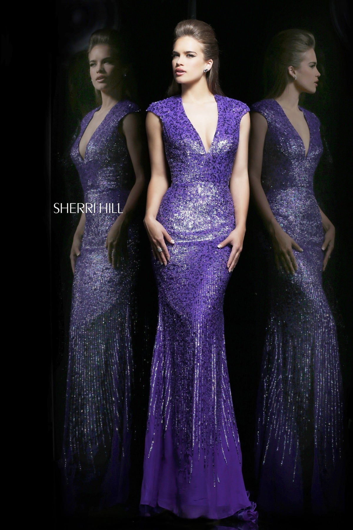 Sherri Hill 8529 V-neck sequin fitted gown