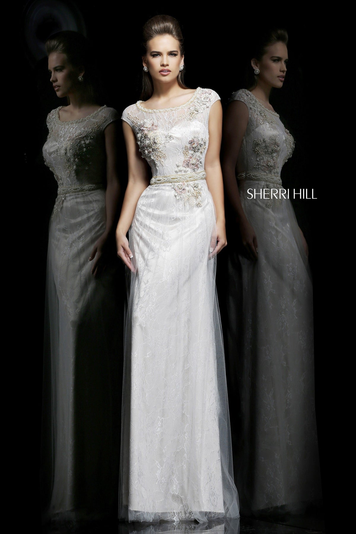 Sherri Hill 9812 beaded fitted gown in nude