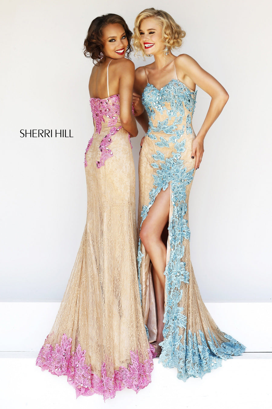 Sherri Hill style 9817 in nude/black, Strapless Beaded Fitted Gown with Slit