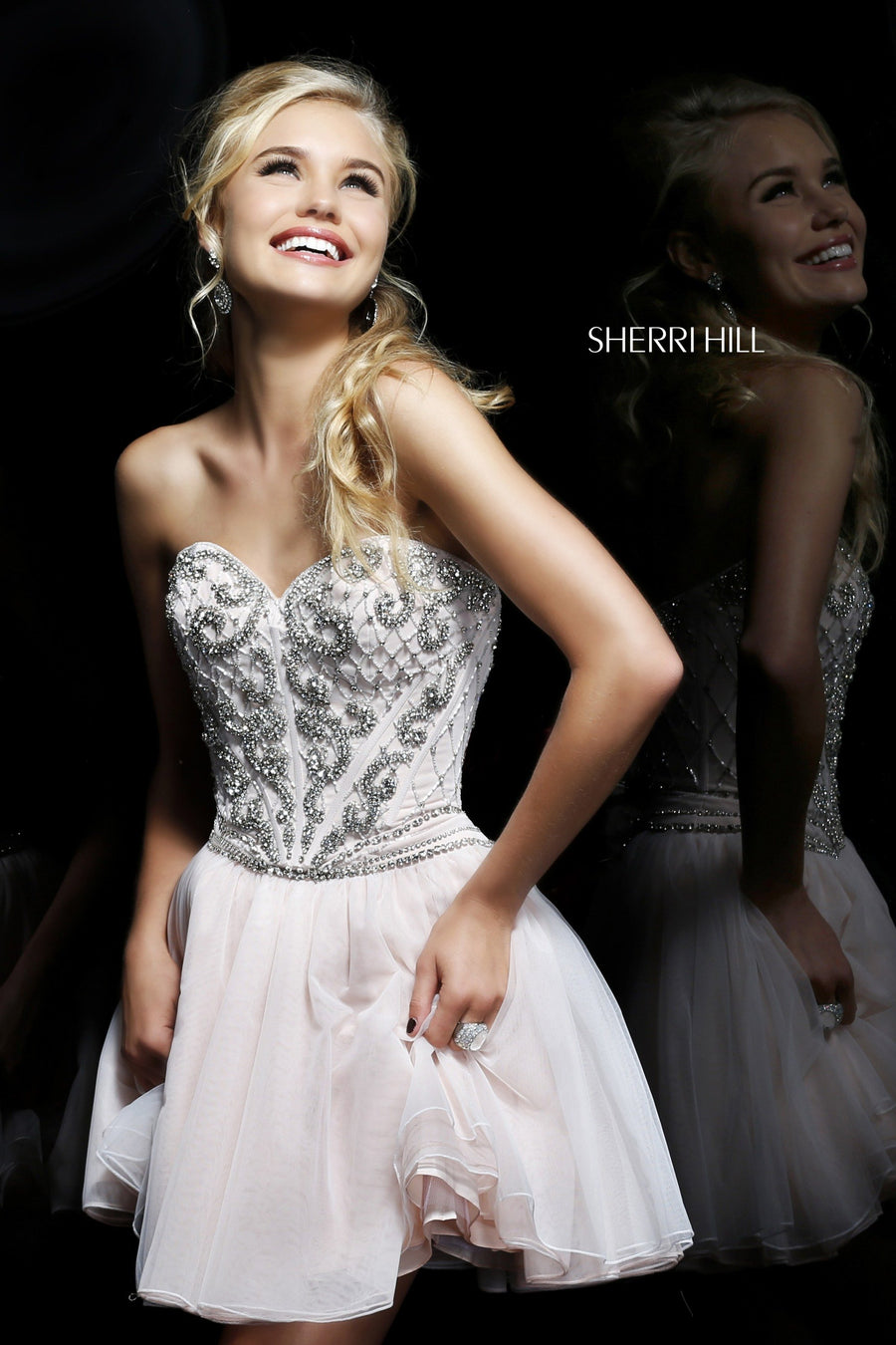 Sherri Hill style 11058 in white/blush