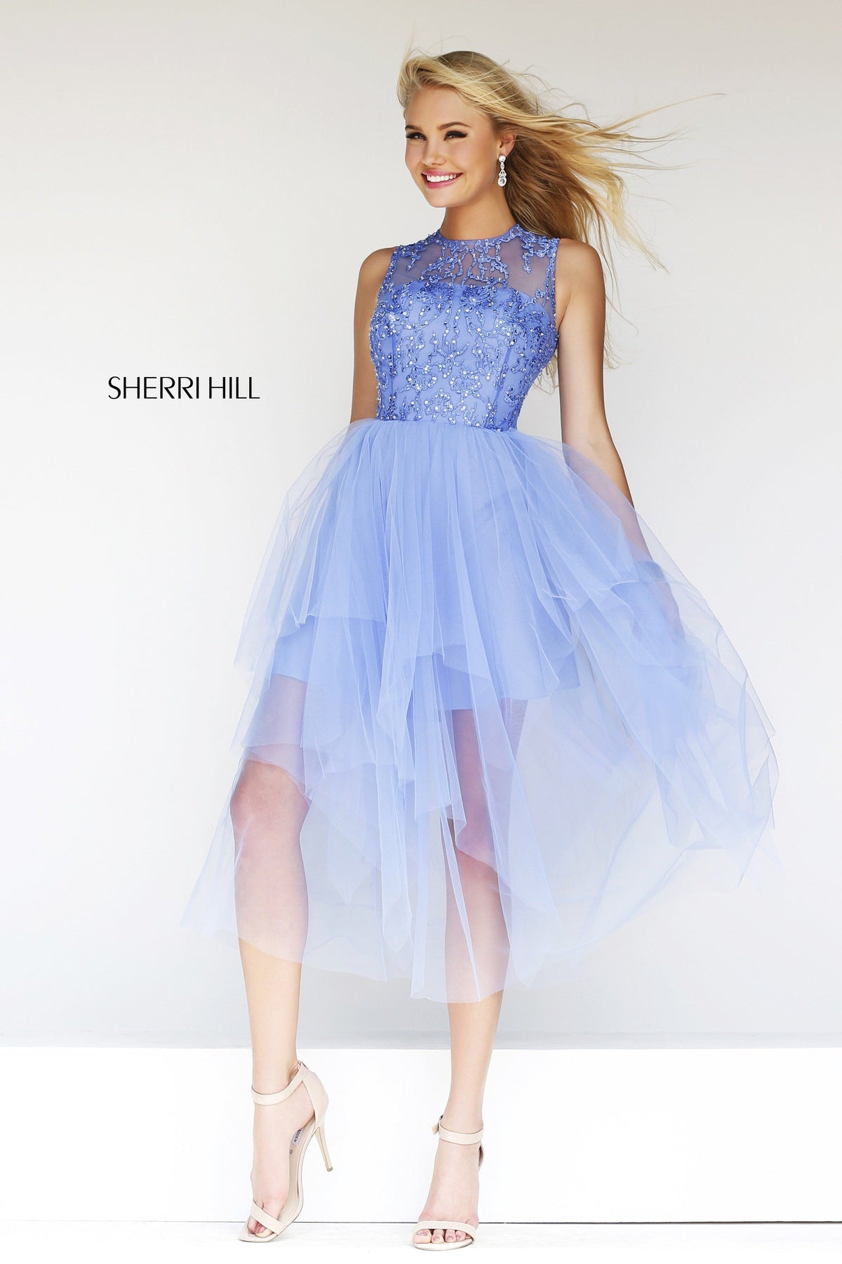 Sherri Hill 21239 strapless beaded tulle high-low dress in periwinkle
