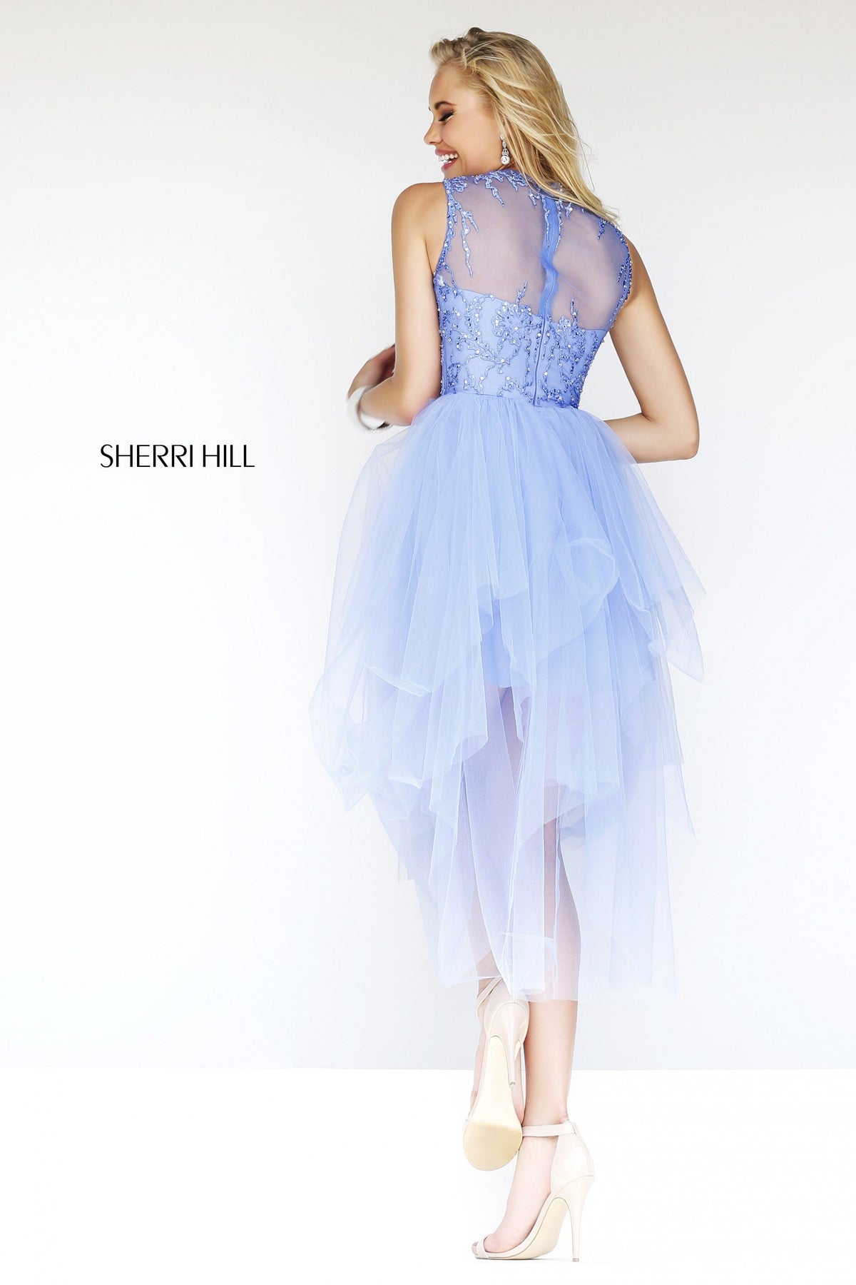 Sherri Hill 21239 strapless beaded tulle high-low dress