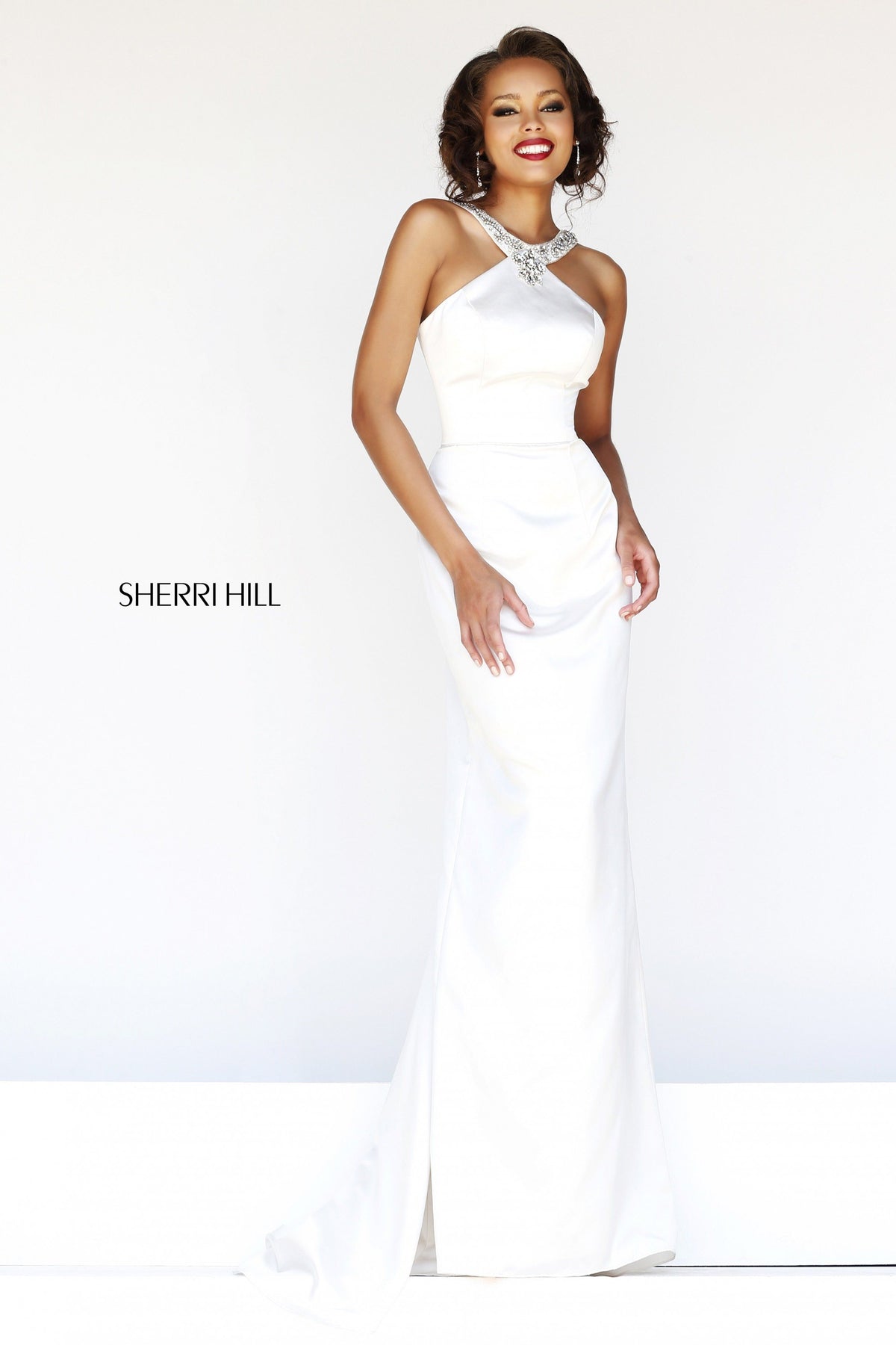 Sherri Hill 21240 halter two-piece mermaid gown in ivory