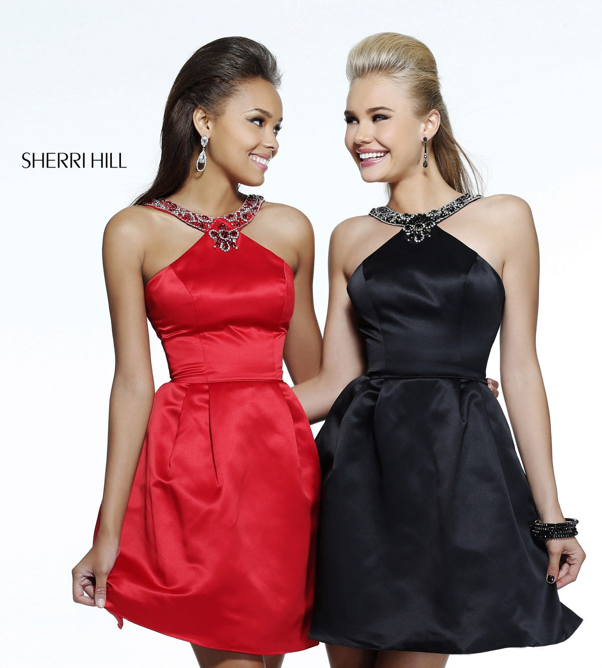 Sherri Hill 21245 halter satin cocktail dress in black
