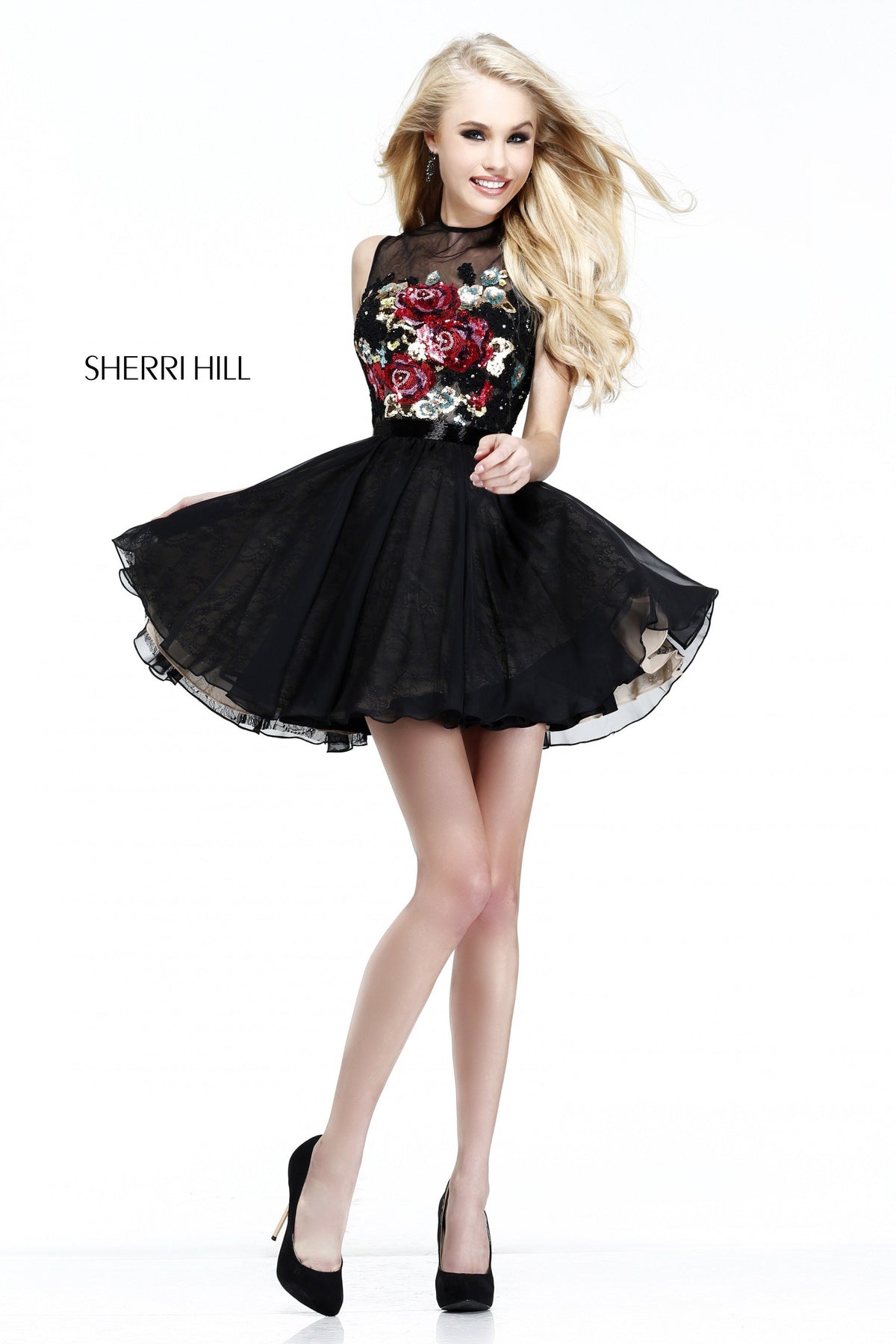 Sherri Hill 21198 strapless floral embroidered cocktail dress