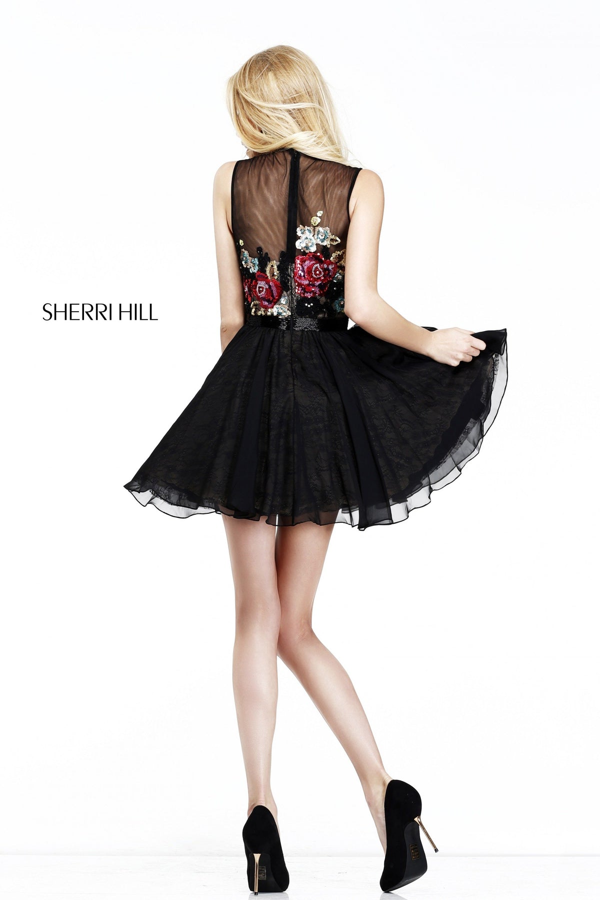 Sherri Hill 21198 strapless floral embroidered cocktail dress