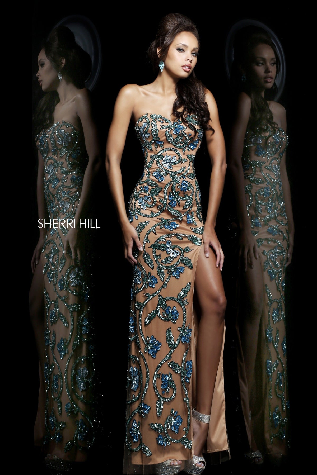 Sherri Hill 1712 beaded fitted gown in navy
