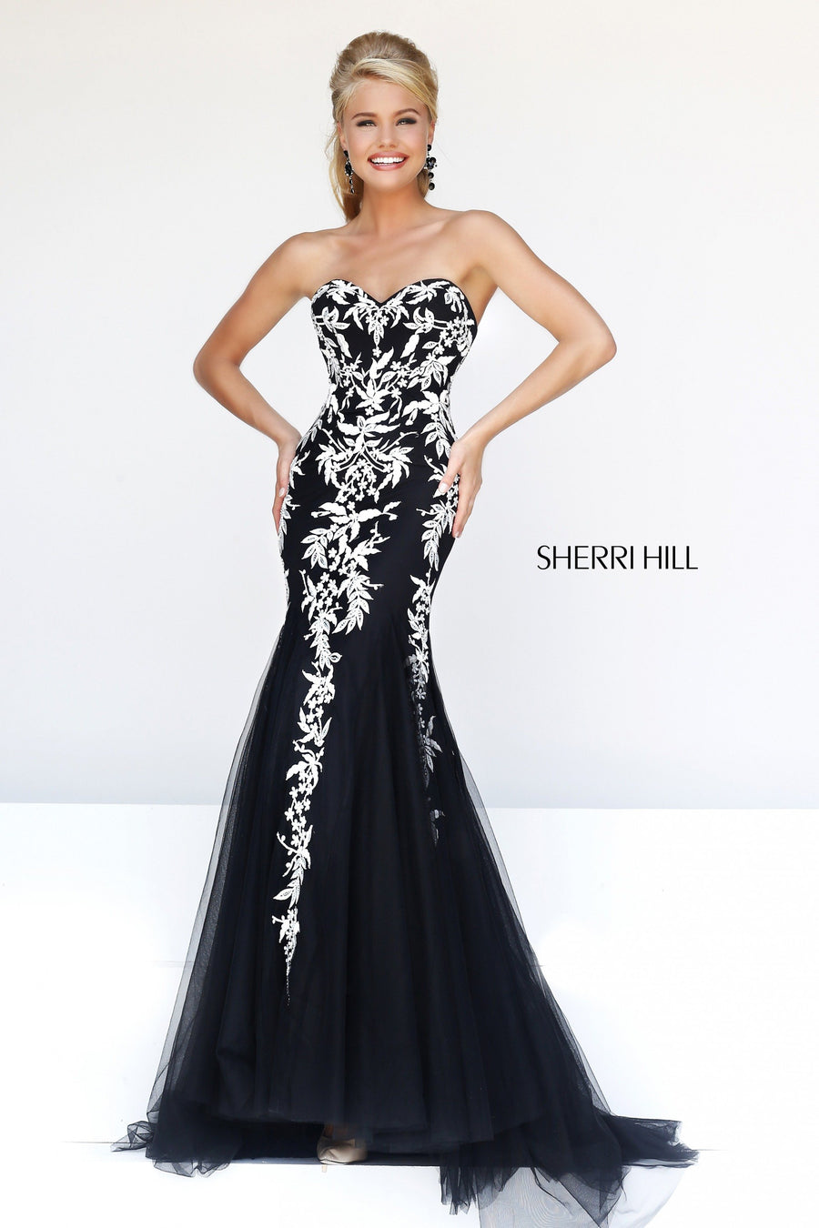 Sherri Hill style 1925 in black/white, Strapless Embroidered Mermaid Gown