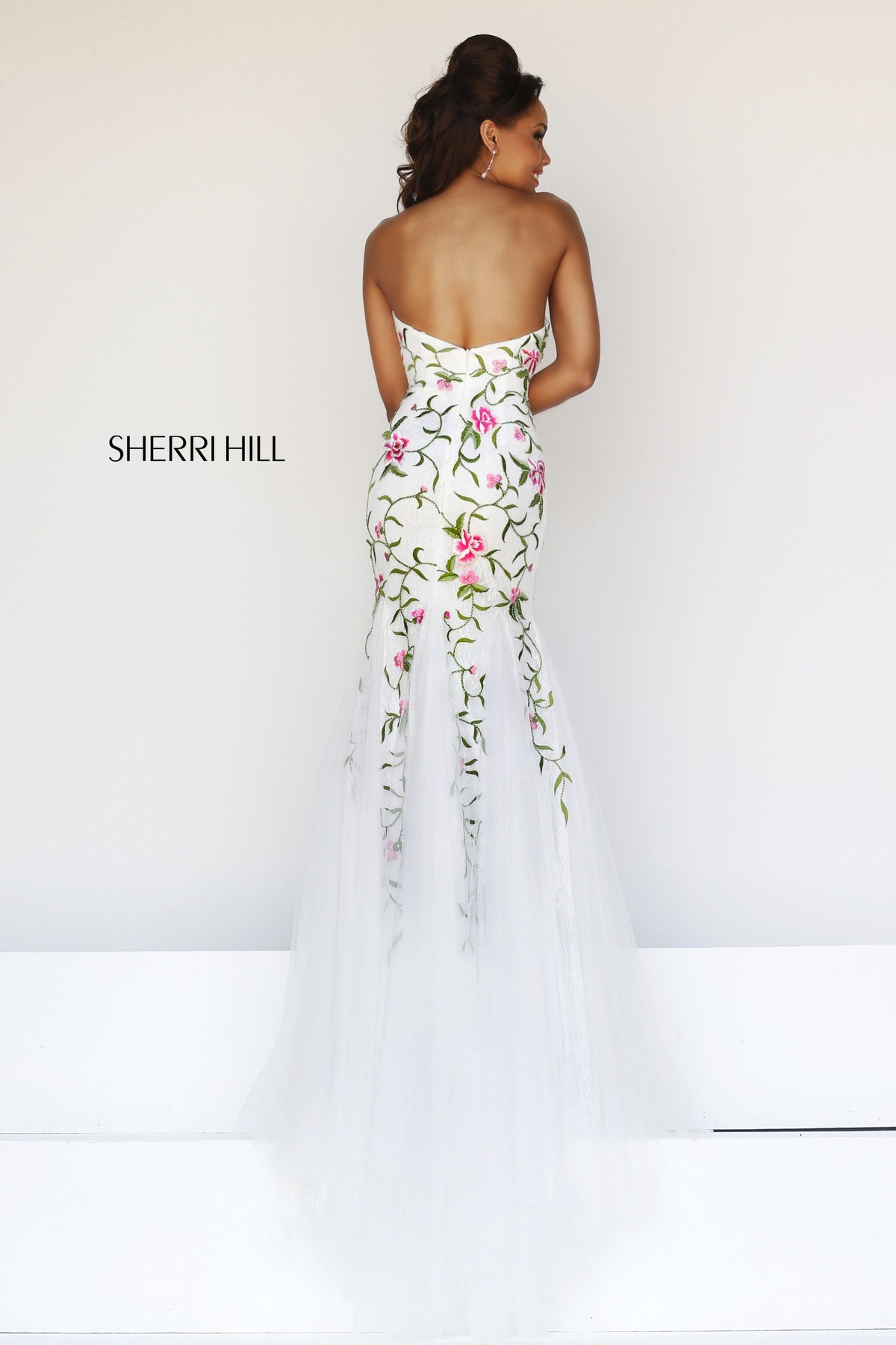 Sherri Hill 1926 strapless floral embroidered mermaid gown in white/multi