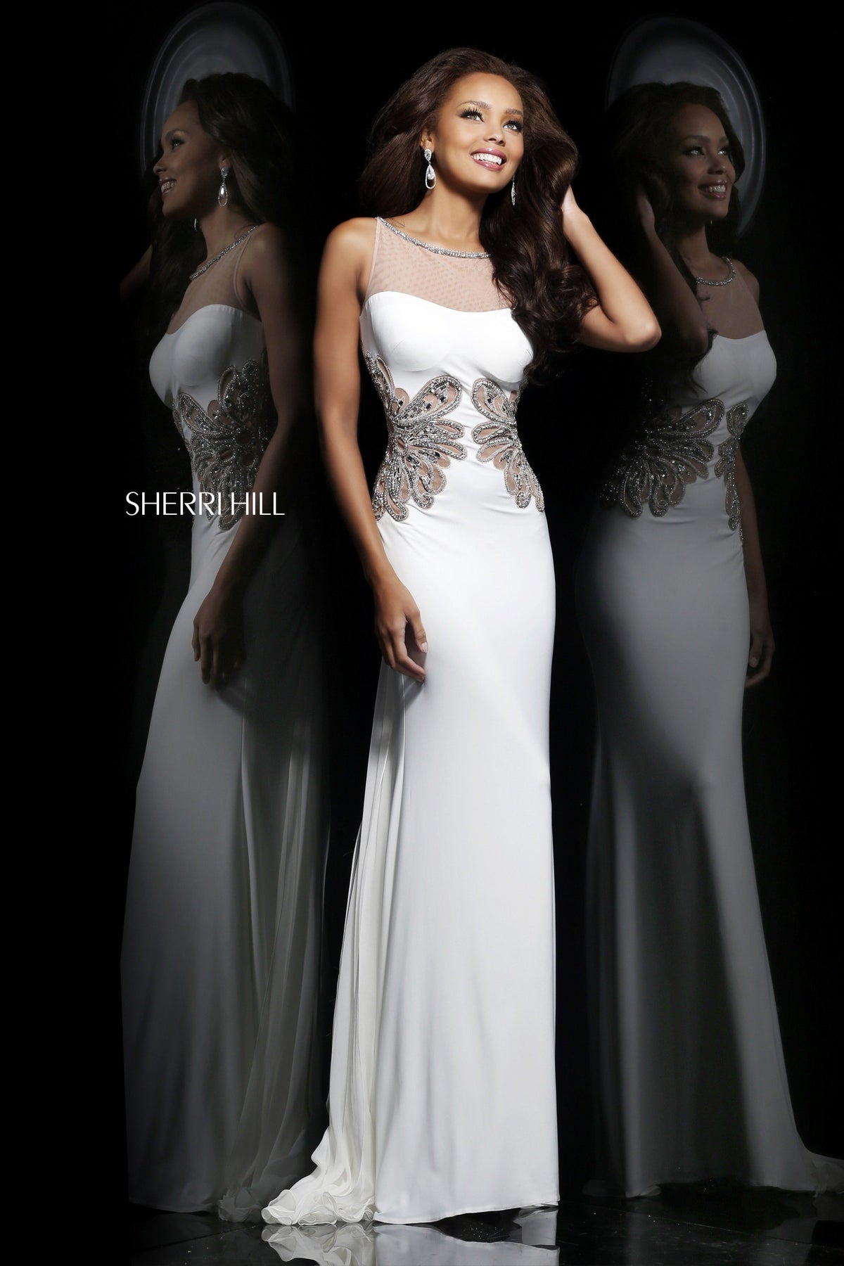 Sherri Hill 11030 strapless beaded fitted jersey gown in ivory