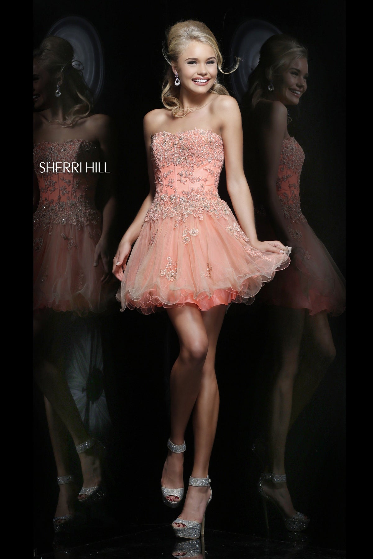 Sherri Hill 11062 strapless lace cocktail dress