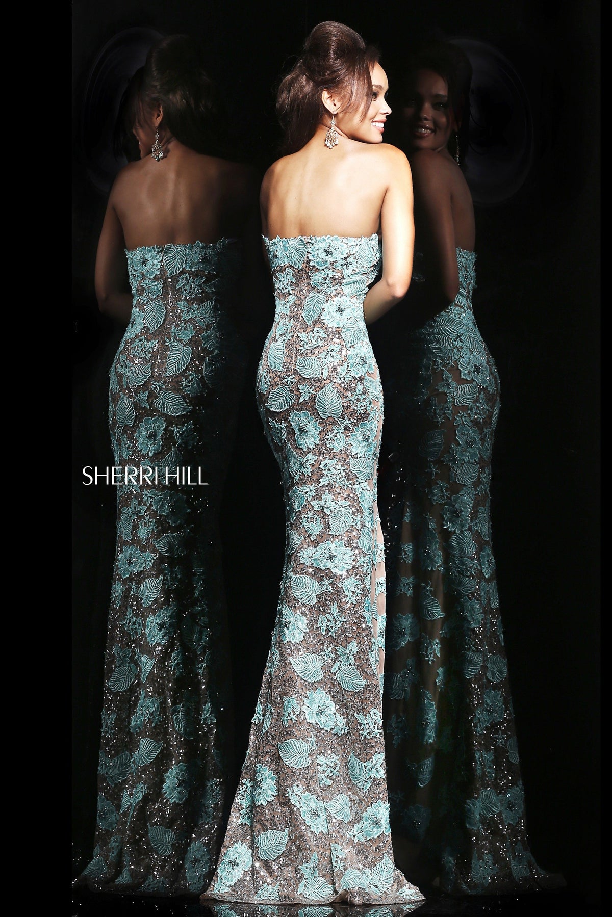 Sherri Hill 11126 strapless embroidered fitted gown