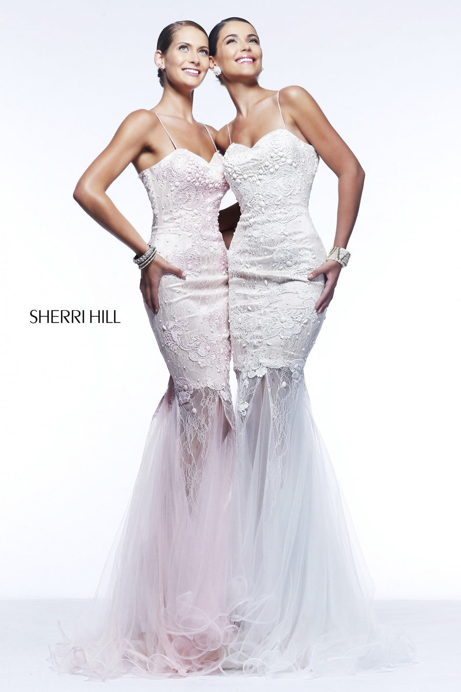 Sherri Hill style 9813 in black/nude, Strapless Mermaid Gown with Tulle Skirt