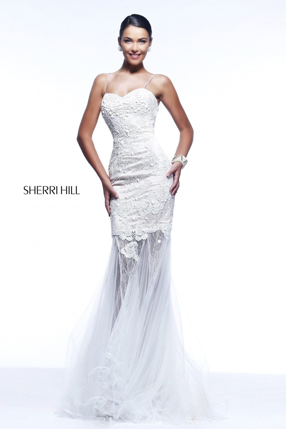 Sherri Hill 9813 strapless mermaid gown with tulle skirt