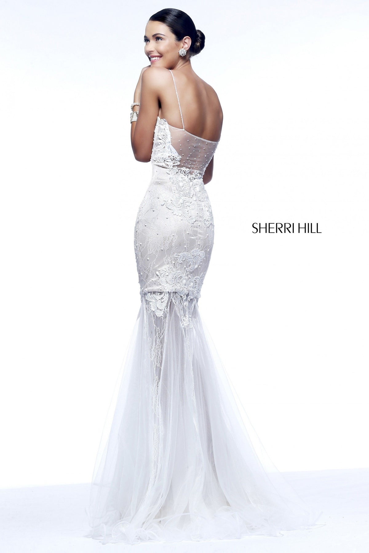 Sherri Hill 9813 strapless mermaid gown with tulle skirt