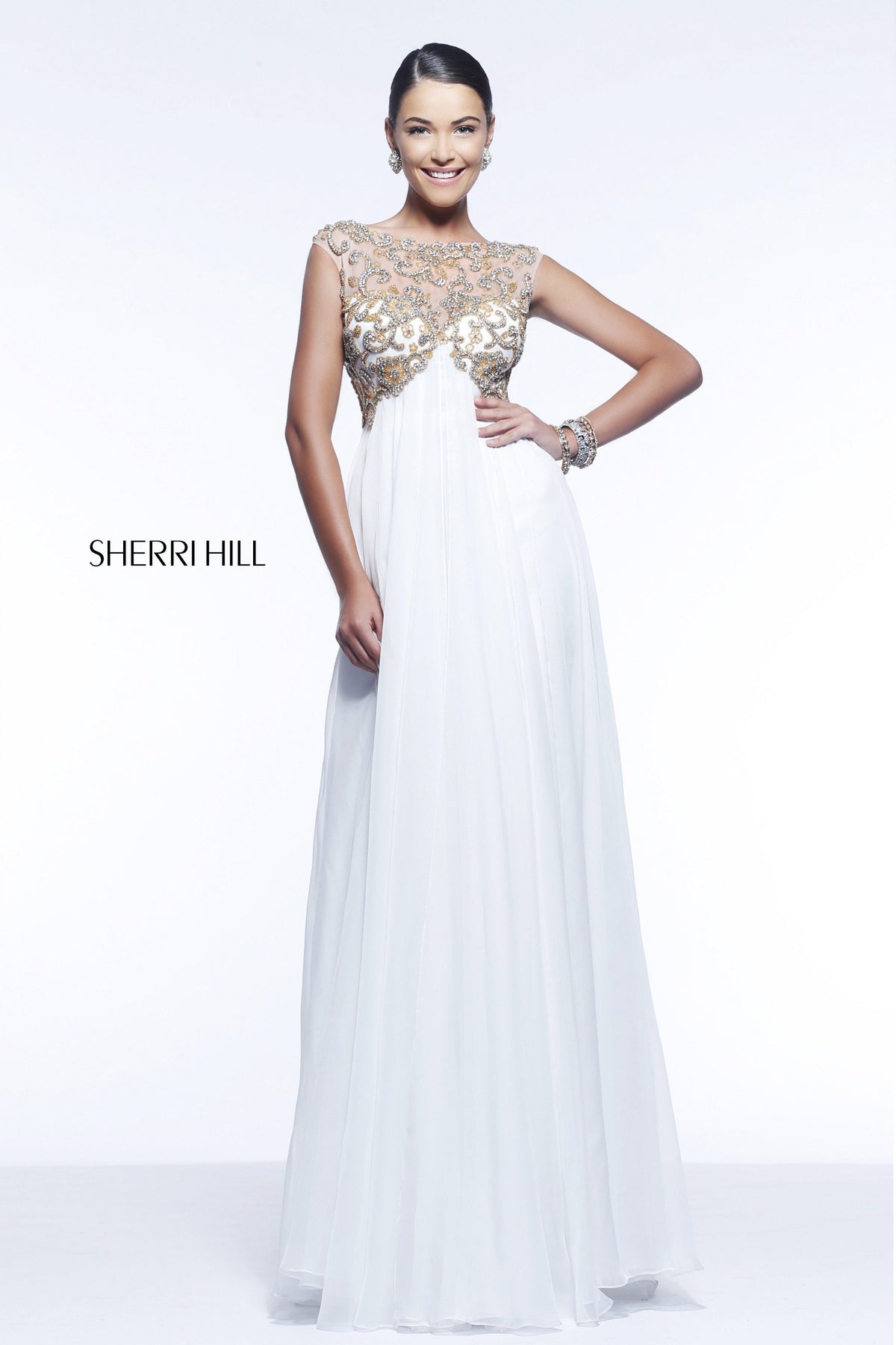 Sherri Hill 11108 cap-sleeve beaded bodice dress