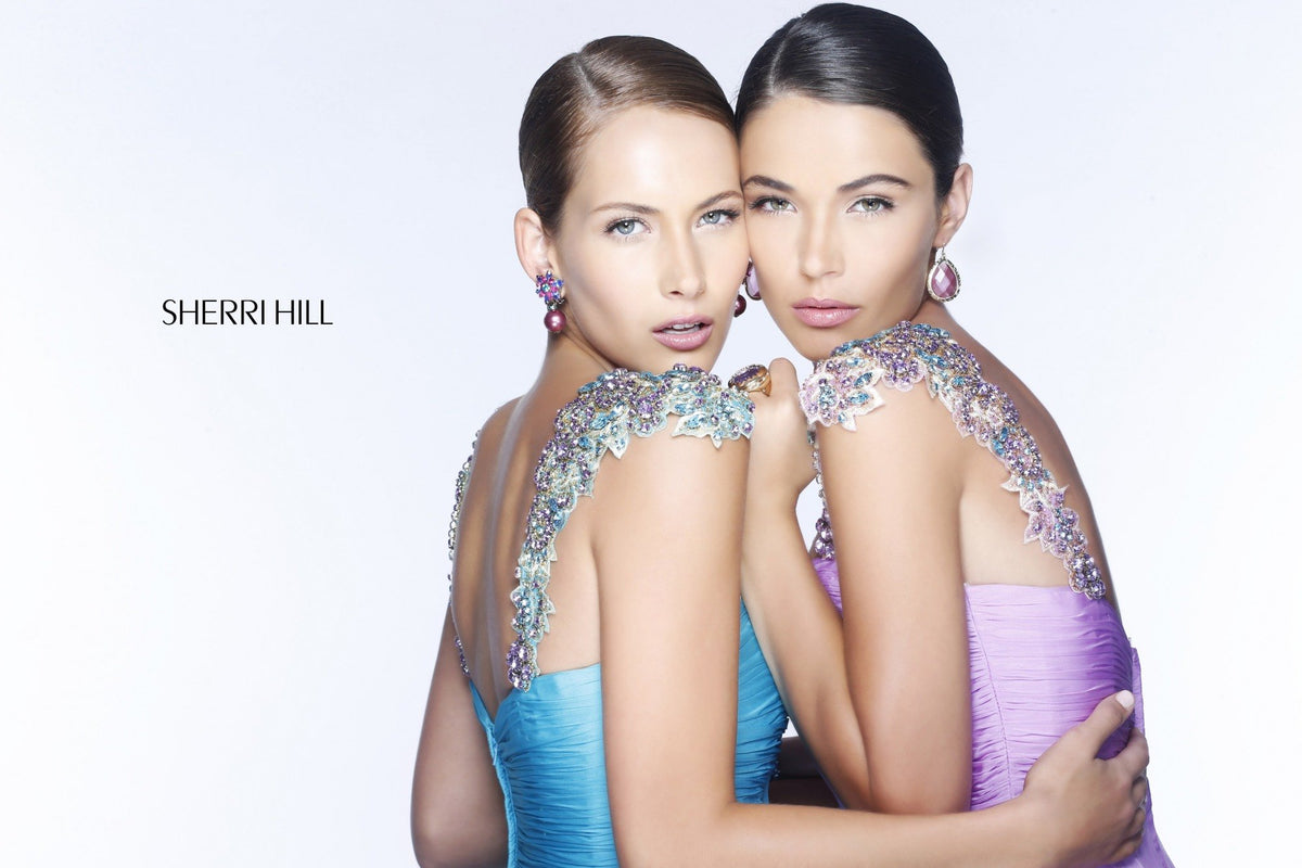 Sherri Hill 11087 cap-sleeve ruched chiffon gown