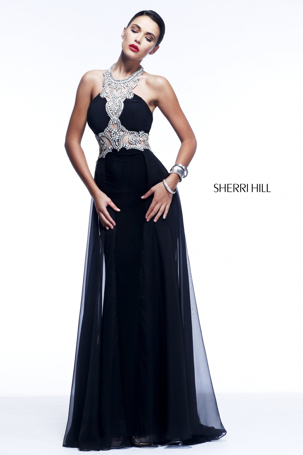 Sherri Hill 11121 floral appliquéd chiffon gown