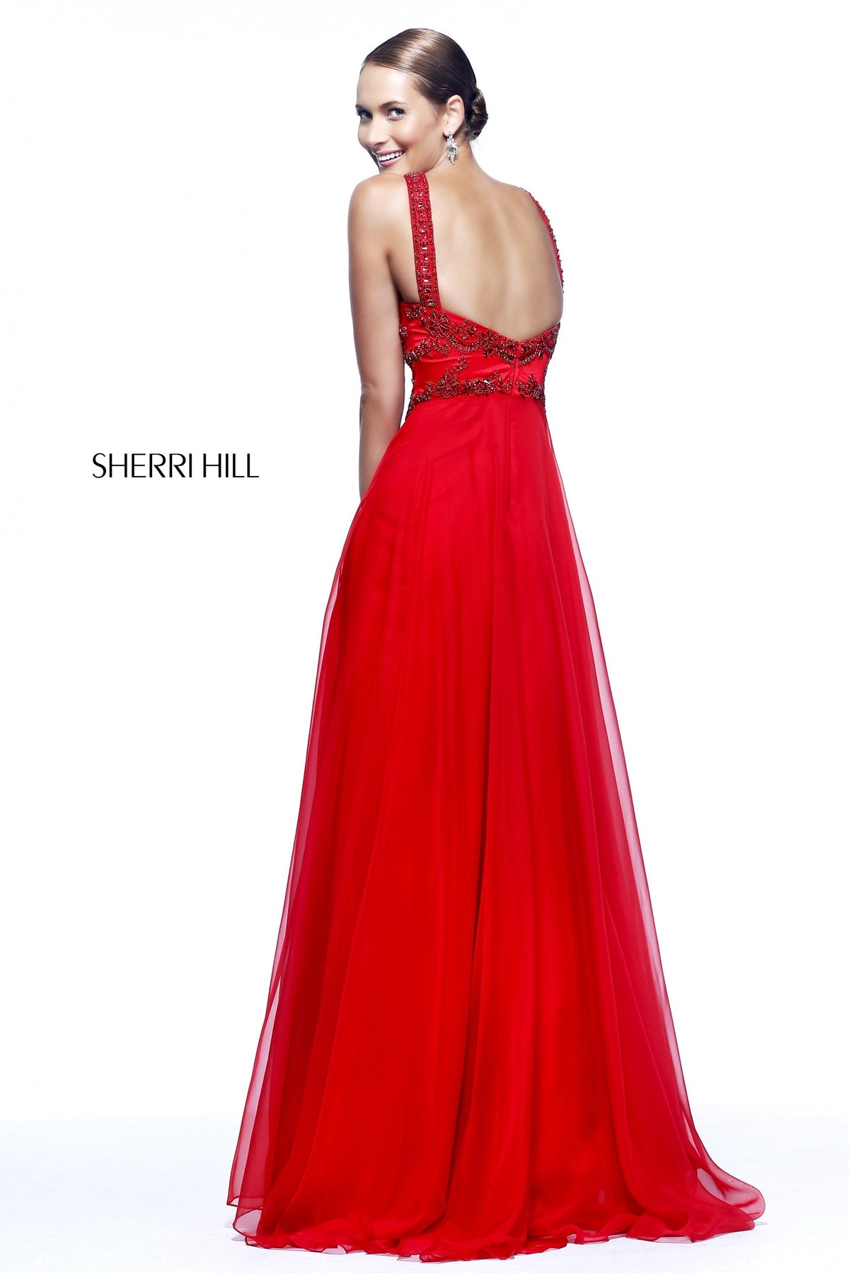 Sherri Hill 21338 halter chiffon gown with beaded bodice