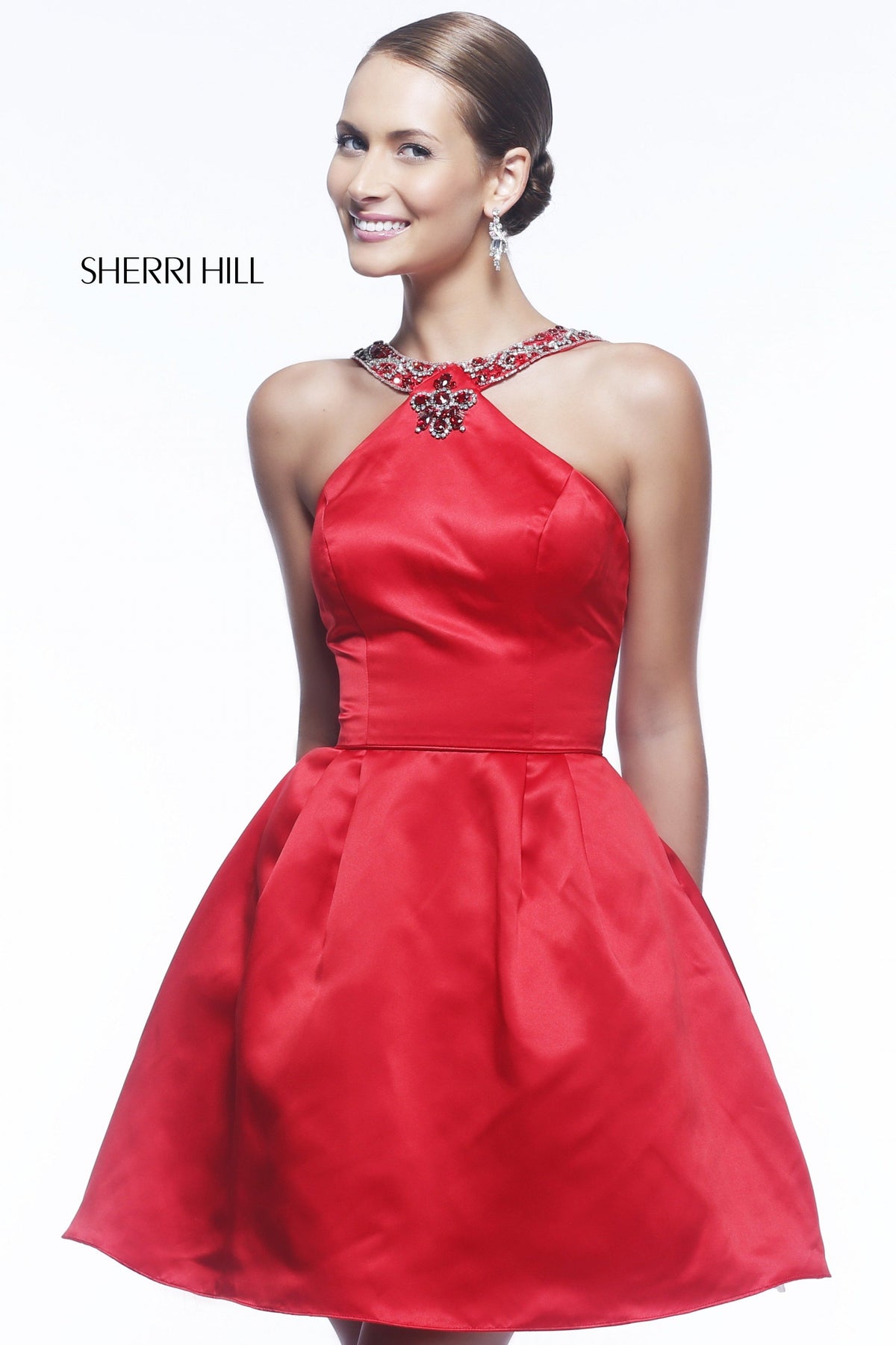 Sherri Hill 21245 halter satin cocktail dress