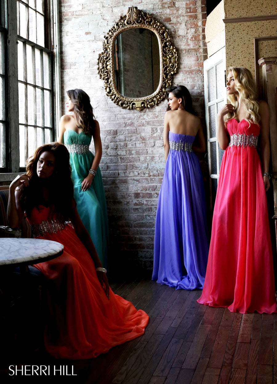 Sherri Hill style 3909 in green, Strapless Chiffon Gown