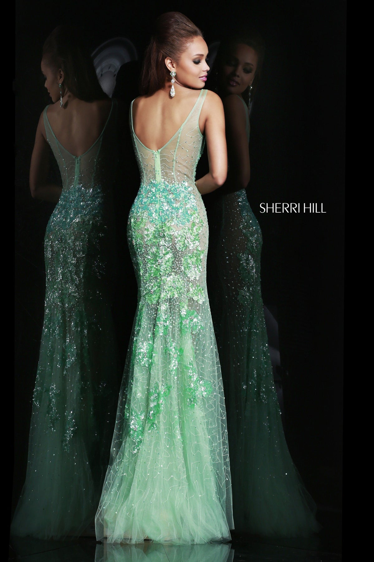Sherri Hill 9708 V-neck beaded fitted gown