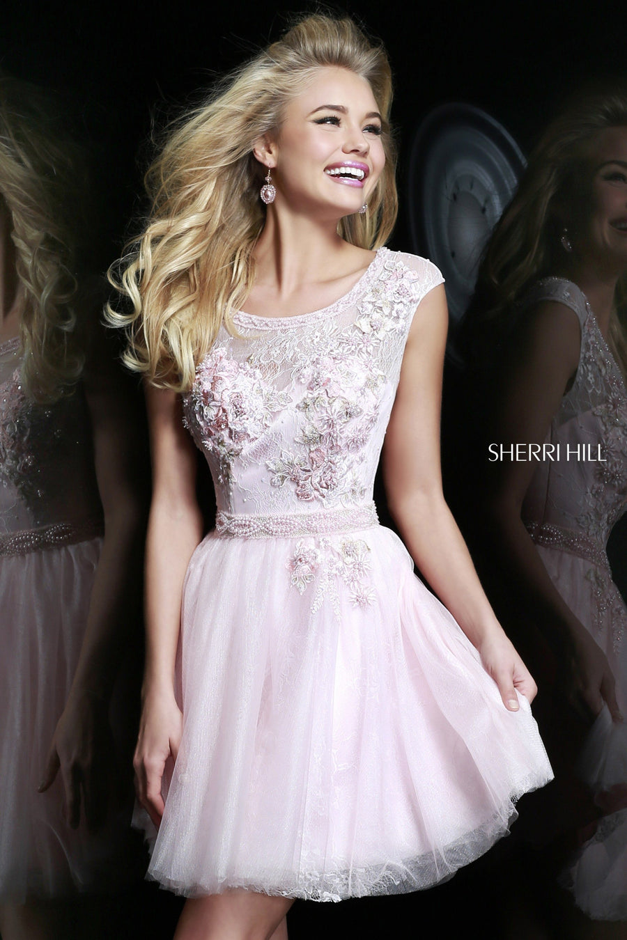 Sherri Hill style 9811 in blush, Cap-Sleeve Beaded Cocktail Dress