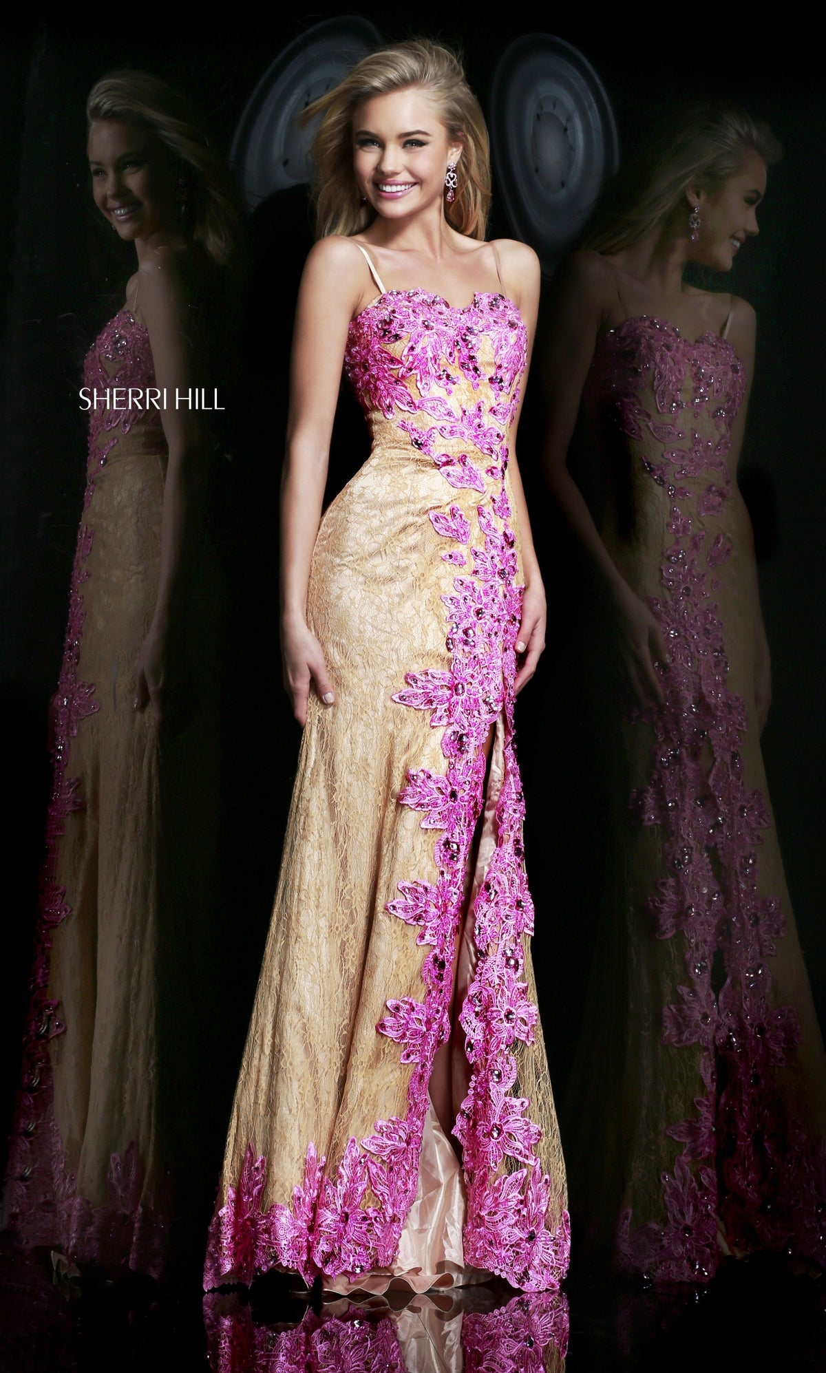Sherri Hill 9817 strapless beaded fitted gown with slit