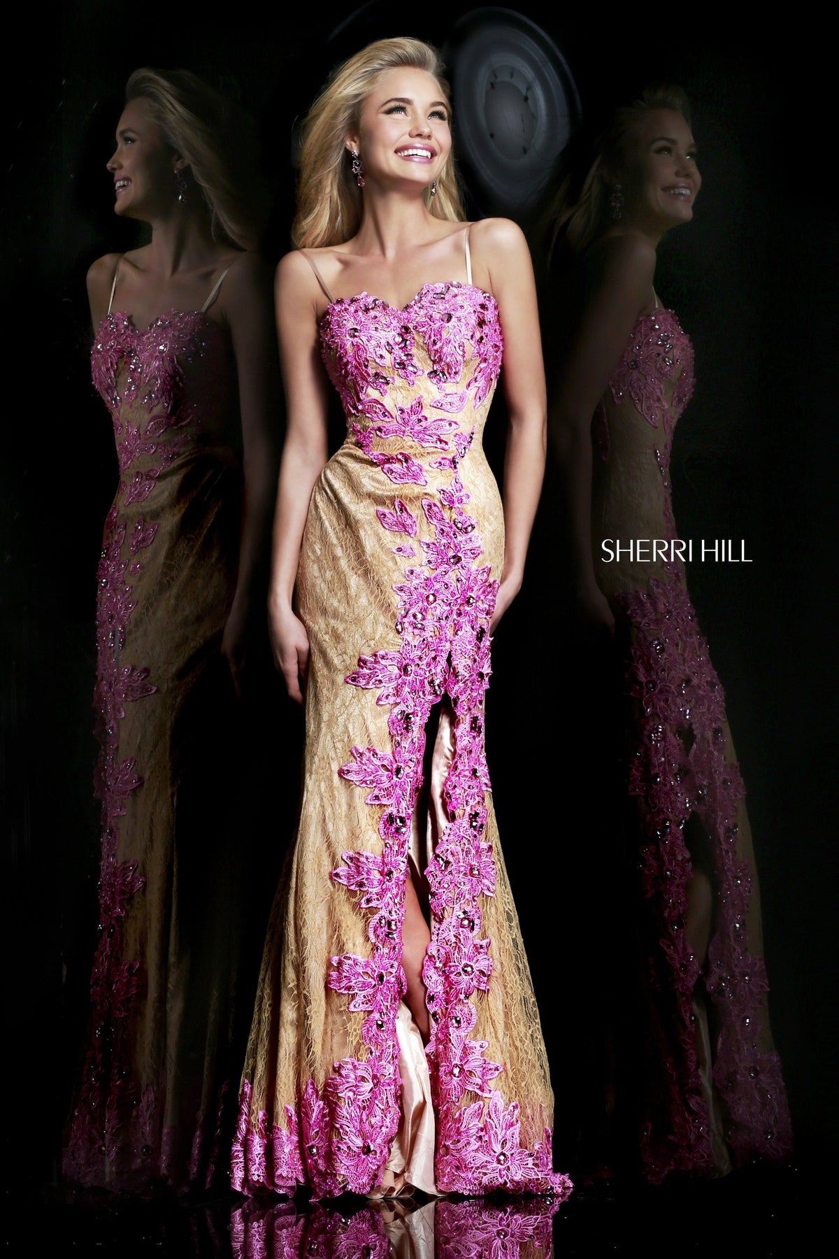 Sherri Hill 9817 strapless beaded fitted gown with slit