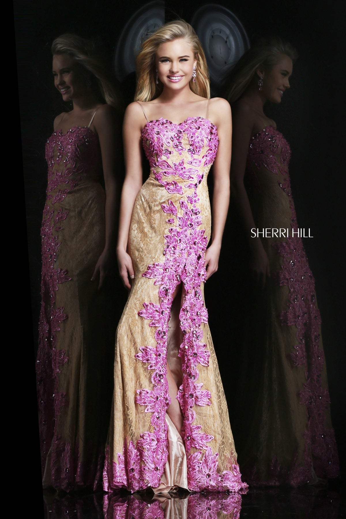 Sherri Hill 9817 strapless beaded fitted gown with slit