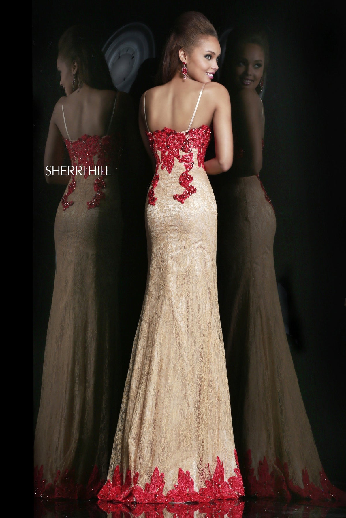 Sherri Hill 9817 strapless beaded fitted gown with slit