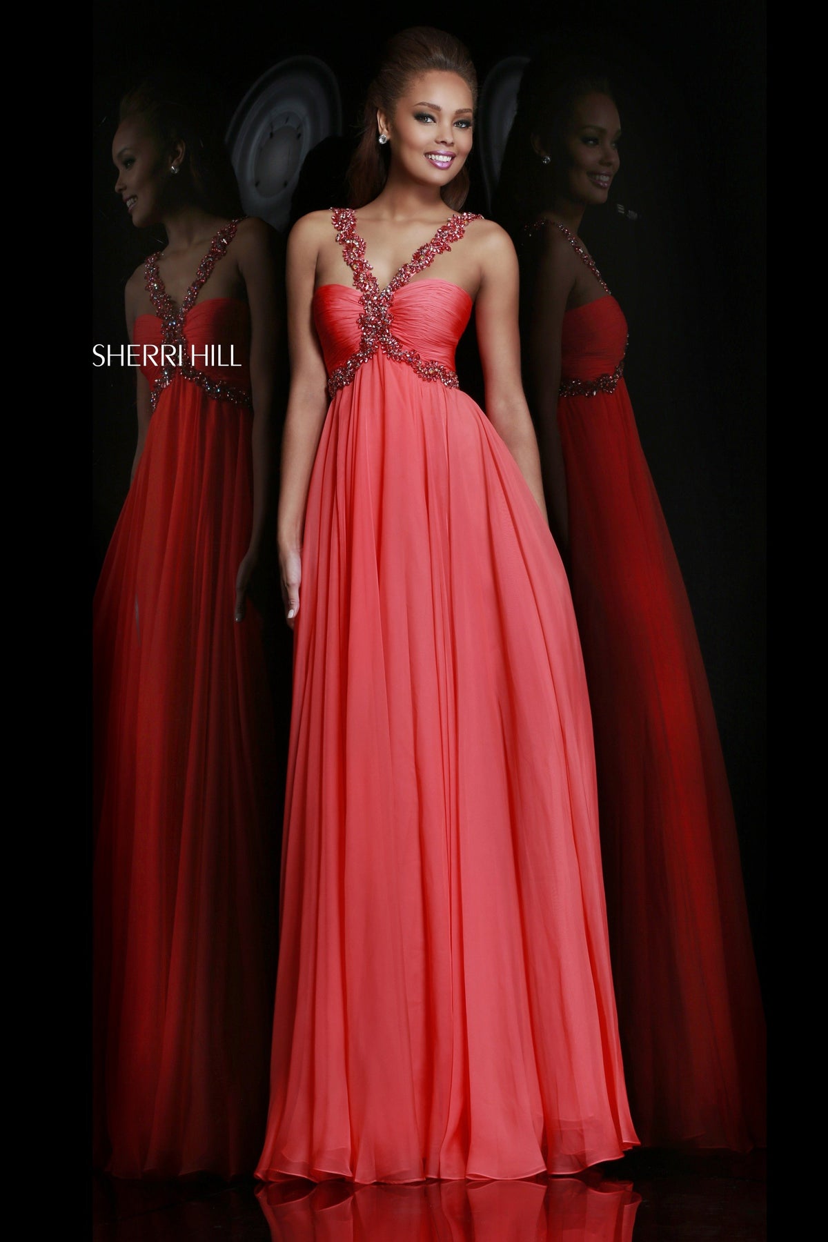 Sherri Hill 11072 one-shoulder chiffon gown