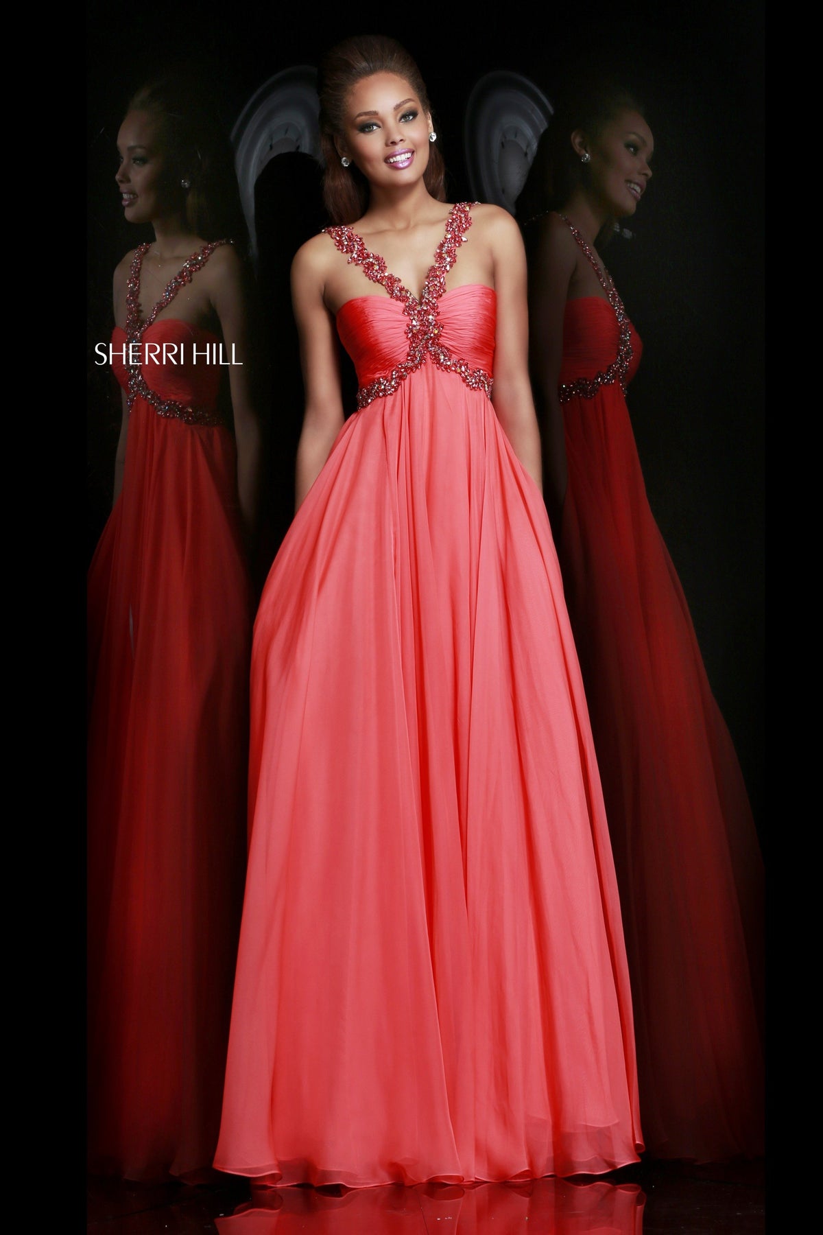 Sherri Hill 11072 one-shoulder chiffon gown